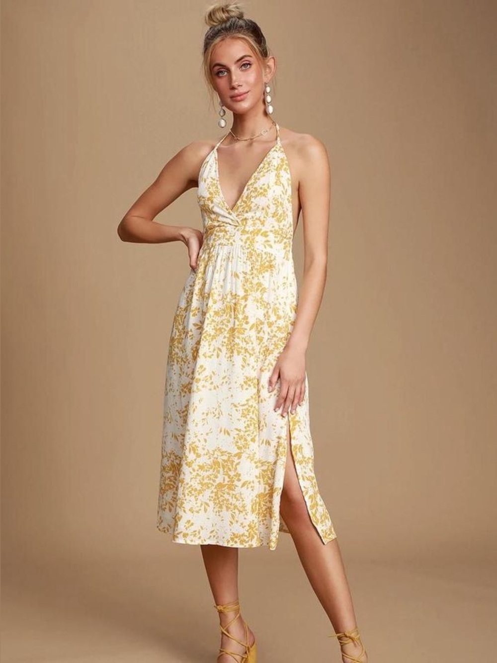 O’NEILL Yellow Floral Print Boho Halter Dress Small